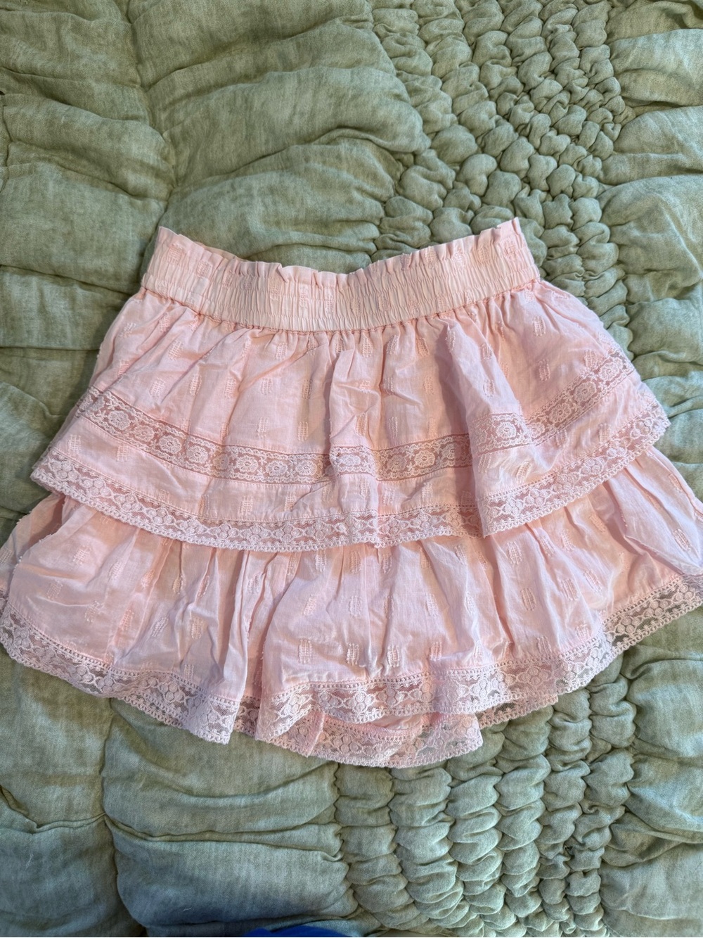 Altar'd State Light Pink Tiered Lace Skirt